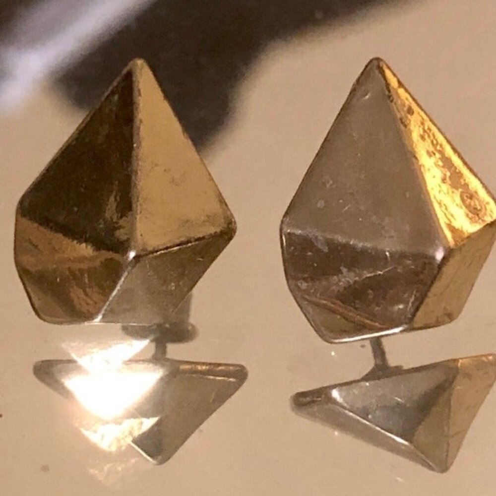 Gold Large Stud Geometric Earrings. Unique 3D Shape. Accepting best offers